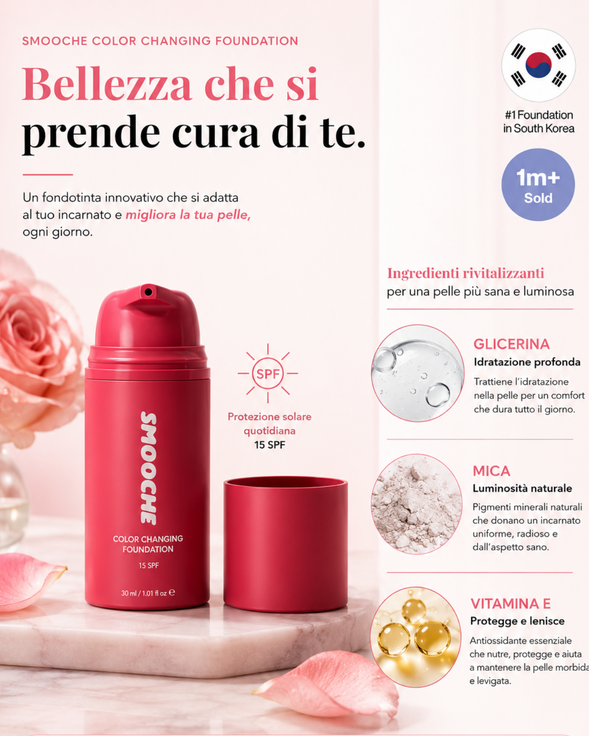 Smooche™-Fondotinta che cambia colore adatto al tono naturale della pelle SPF15