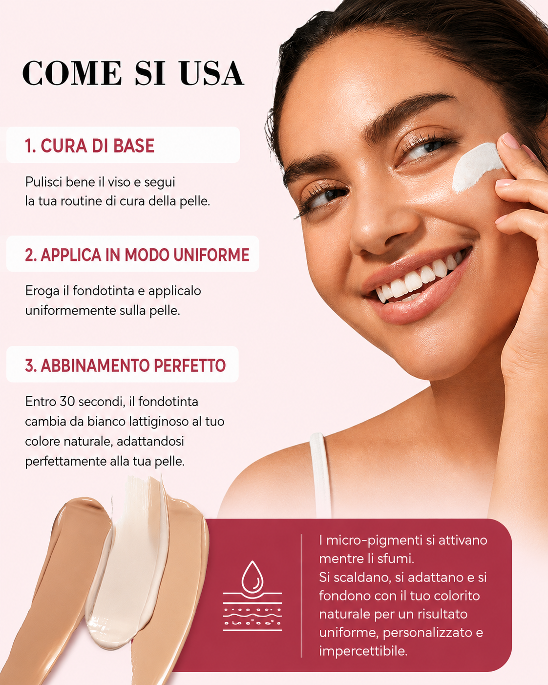 Smooche™-Fondotinta che cambia colore adatto al tono naturale della pelle SPF15